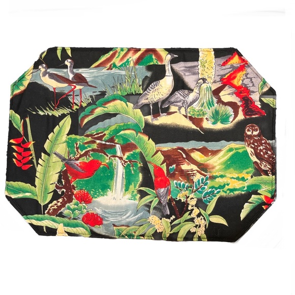 Hawaii Print Set (4) Placemats 16.25” x 11.75” Volcano Nene Pueo Lehua - Picture 2 of 6